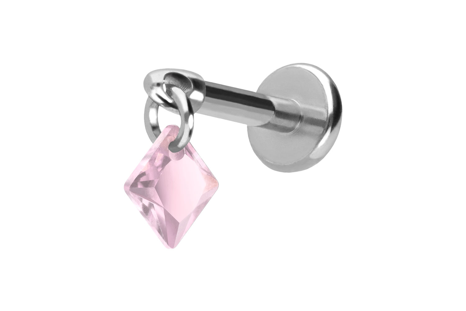 Titan Labret Piercing mit Push Fit KRISTALLQUADRAT